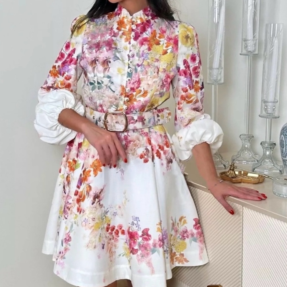 ZIMMERMANN NATURA BUTTONED MINI DRESS 0 NWT Kaleidoscope Garden